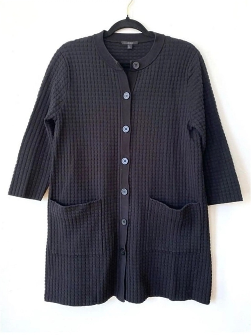 COS Black Textured Button-Front Cardigan with Patch Pockets